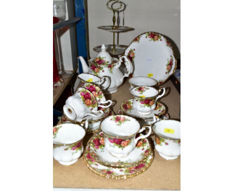 ROYAL ALBERT 'OLD COUNTRY ROSES' SIX PLACE TEASET, comprising teacups, saucers, side plates, teapot, milk jug, sugar bowl and