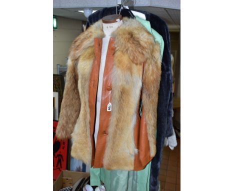 A GROUP OF VINTAGE LADIES COATS AND OTHER CLOTHING, approximately eighteen items to include a tan leather and fur jacket, a H