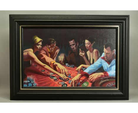 GABE LEONARD (AMERICAL CONTEMPORARY) 'POINT INSTANCE', a limited edition print of gamblers placing bets at a roulette table 7