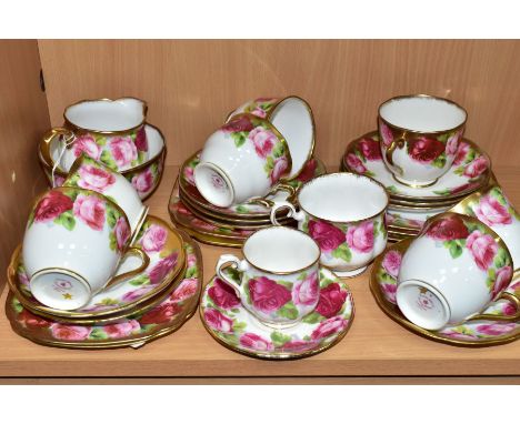 A TWENTY EIGHT PIECE ROYAL ALBERT OLD ENGLISH ROSE TEA SET, comprising eight tea cups (one a different shape, one has a small