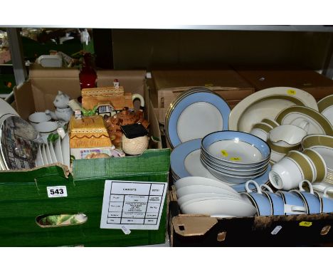 TWO BOXES OF CERAMICS, including eight Coalport British Birds plates, limited to 2000 worldwide, with cardboard boxes, a Roya