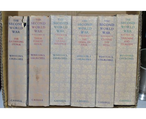 WINSTON S CHURCHILL 'THE SECOND WORLD WAR', six volume set, all first editions, first five volumes have a colour bookplate na