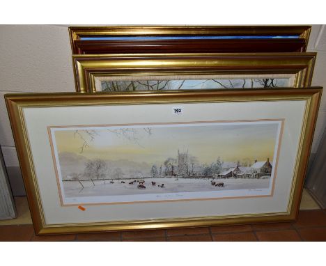 LANDSCAPE OILS AND PRINT, comprising of a river landscape signed M Gilson, approximate size 44 x 59cm, a nostalgic 19th centu