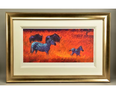 ROLF HARRIS (AUSTRALIA 1930) ' ZEBRA AND WILDEBEEST', a signed limited edition print, 160/195 with certificate, approximate s