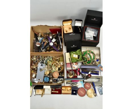 A TAG HEUER WATCH BOX, WATCHES AND OTHER ITEMS, a presentation box, outer case, instuction manual and wallet all signed 'Tag 