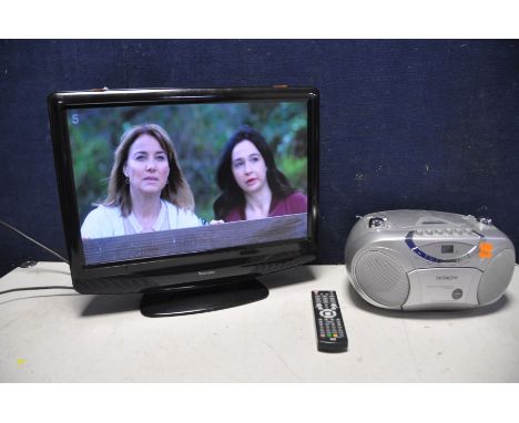 A VENTURER 19in TV with remote along with a Hitachi portable cd/radio model No CX74UK and a SilverCrest desk fan (all PAT pas