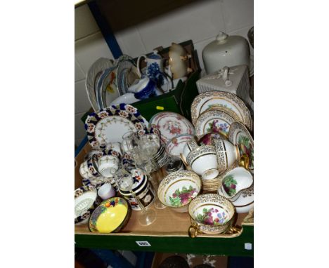 TWO BOXES AND LOOSE CERAMIC AND GLASS WARES, to include a set of four Jacobo Poli Grappa glasses, a twenty four piece Royal A