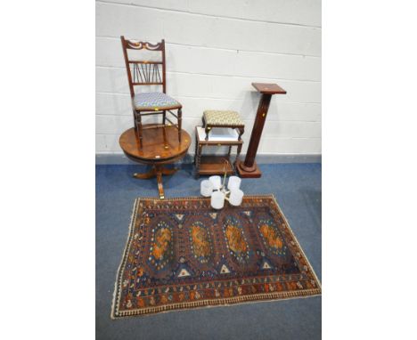 A SELECTION OF OCCASIONAL FURNITURE, to include a cherrywood occasional table, torchere stand, trolley, footstool, mid-centur