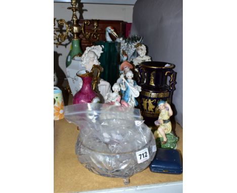 A GROUP OF CERAMICS, GLASSWARES AND SUNDRY ITEMS, sixteen pieces to include an emerald green Murano sommerso vase height 24.5