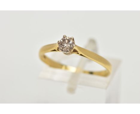 AN 18CT GOLD SINGLE STONE DIAMOND RING, six claw set round brilliant cut diamond, estimated diamond weight 0.25cts, clarity a