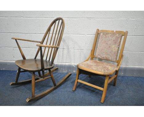 AN ASH ERCOL QUAKER BACK ROCKING ARMCHAIR together with (condition:- historical wear, worn finish) together with an early 20t