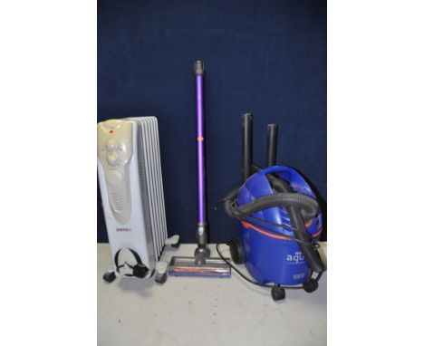 A HOOVER AQUA 15 Model No5115 001 along with a Igenix panel heater/radiator and a pole and head for a Dyson D4 animal (both P