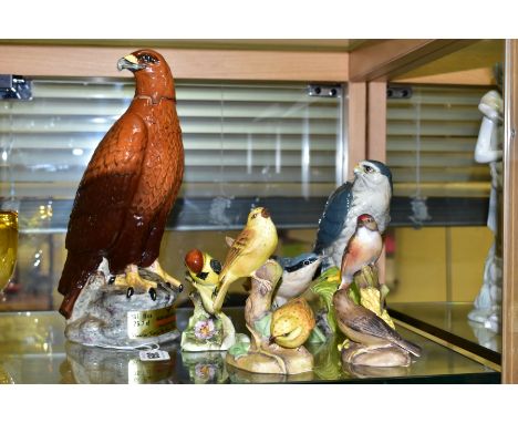 SIX VARIOUS ORNAMENTAL BIRDS, comprising a Beswick 'Golden Eagle Decanter' for Beneagles Scotch Whisky No.2281B (head has bee