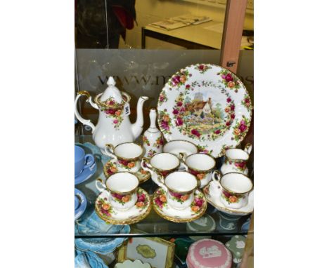 A ROYAL ALBERT OLD COUNTRY ROSES FIFTEEN PIECE COFFEE SERVICE, comprising coffee pot and cover, cream jug, sugar bowl, six co