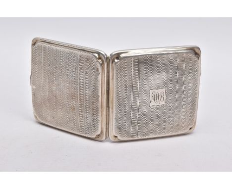 A SILVER CIGARETTE CASE, of an engine turn design, engraved monogram, missing elastic straps on the interior, hallmarked 'Jos