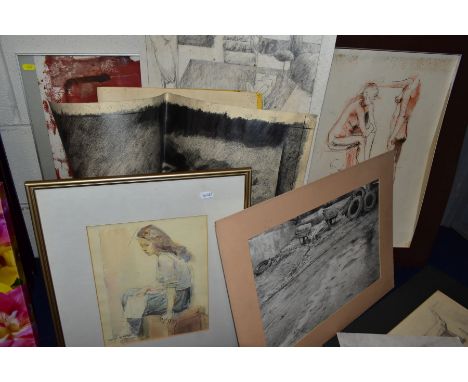 PAINTINGS AND DRAWINGS, to include George Butler (1904-1999) full length seated study of a female figure - framed, size appro