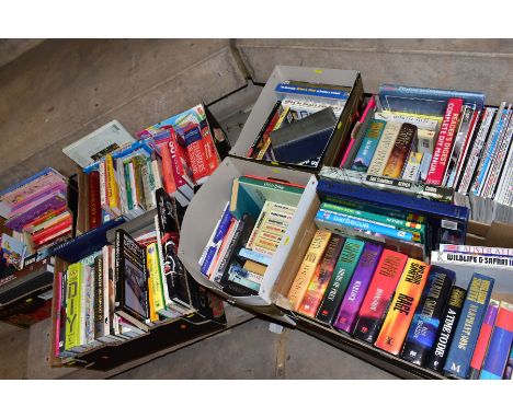 SEVEN BOXES OF ASSORTED BOOKS, including novels, cookery books, DIY books, motoring interest etc, approximate fourteen Wilbur