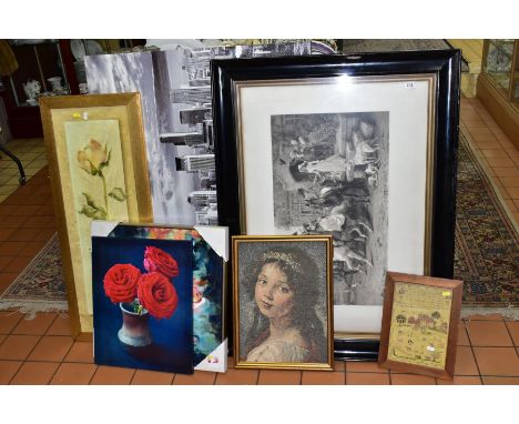 EIGHT ASSORTED PRINTS, to include William Strutt, 'A Lassie and her Laddie' published 1909, size approximately 84cm x 110cm i