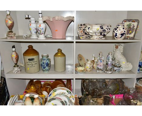SIX BOXES AND LOOSE CERAMICS AND GLASS etc to include a pair of ceramic figures bearing marks for Sitzendorf, restored hands 
