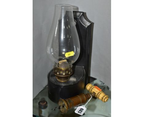 A 19TH CENTURY THOMASON TYPE CORKSCREW, applied patent lozenge to body, bone handle with turned decoration, missing brush, to