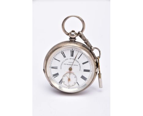 AN EARLY GEORGE V OPEN FACED SILVER POCKET WATCH, white dial signed 'Fattorini &amp; Sons Ltd, Westgate, Bradford, Sussie, no