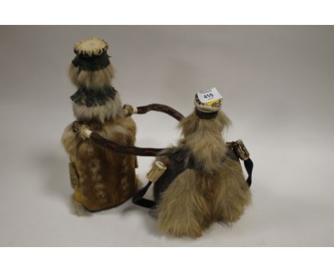 A PAIR OF VINTAGE BONE HUNTING FLASKS 