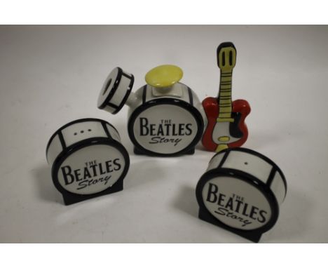 A LORNA BAILEY THE BEATLES STORY CERAMIC THREE PIECE CRUET SET 