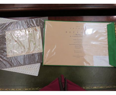 A framed Sanox road map showing London - Great Yarmouth and a county of Suffolk map surveyed by Joseph Hodskinson, engraved a