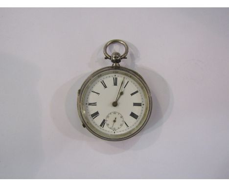 A silver cased full hunter pocket watch marked Chester, enamel dial with Roman numerals