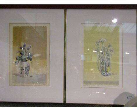 WHITNEY HANSEN (XX-XXI): Two framed and glazed woodcut prints. 'A pot of violets', 42/150, signed lower-right, some foxing. '