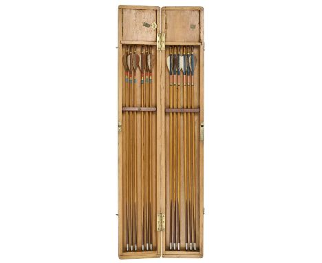 THE CASED ARROW SET OF LADY WOOD, HOLMER PARK, EARLY 20TH CENTURY  comprising twelve fine matched Ayres arrows, each signed '