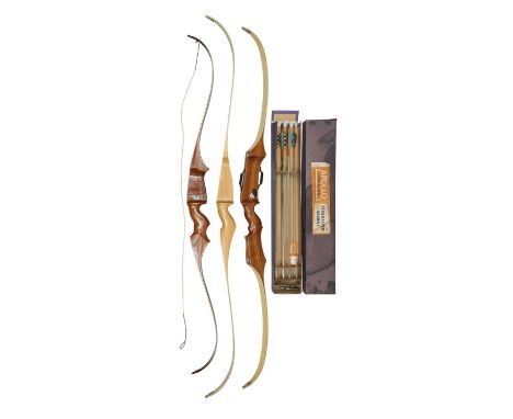 NINETEEN RECURVE BOWS AND FIVE BOXES OF ARROWS, 20TH CENTURY  including seven Olympic TS4; two Marksman Sherwood Forest; two 