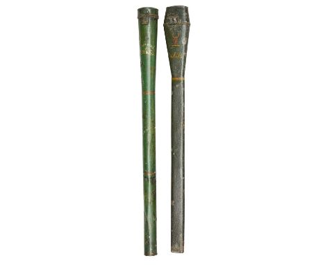 TWO TOLEWARE TRAVELLING QUIVERS WITH ARROWS, POSSIBLY 18TH/19TH CENTURY the first possibly 18th century, painted green, with 