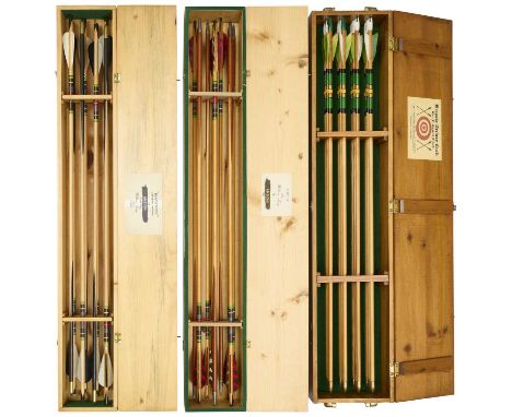 THREE CASED ARROW SETS, LATE 20TH CENTURY the first two cases by Ambion, made for Bill Terry in 1988-89, one with ten arrows 