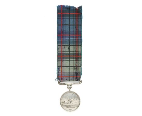 A SILVER EGLINTON TOURNAMENT MEDAL, TO STEWART BROMWELL FROM LORD GLENLYON, 1839  depicting two knights jousting, encircled b