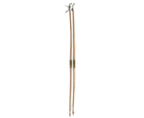 A PAIR OF ALDRED PRESENTATION LONGBOWS, LATE 19TH/EARLY 20TH CENTURY the first of yew, 56# draw weight, horn nocks shaped as 