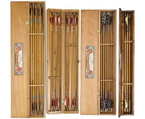 FOUR CASES OF ARROWS BY AYRES AND FERGIE, 19TH/20TH CENTURY the first case by Ayres, with ten arrows painted with blue, red, 