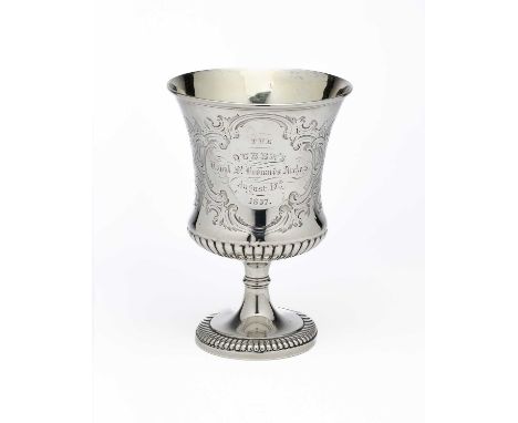 A GEORGE IV SILVER GOBLET, MARKS RUBBED, LONDON, CIRCA 1825 the bowl with gilt interior and waisted above a band of lobes, th