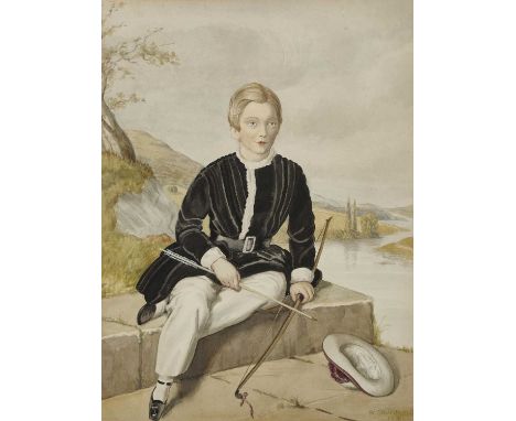WILLIAM DRUMMOND (BRITISH fl.1800-1850) PORTRAIT OF A YOUNG ARCHERsigned and dated W.DRUMMOND / 1851 lower rightwatercolour o