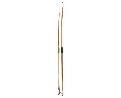 TWO ALDRED LONGBOWS OWNED BY KENNETH AND MARGOT WEBB, FOUNDERS OF THE BRITISH LONGBOW SOCIETY  the first made of yew, 44# dra