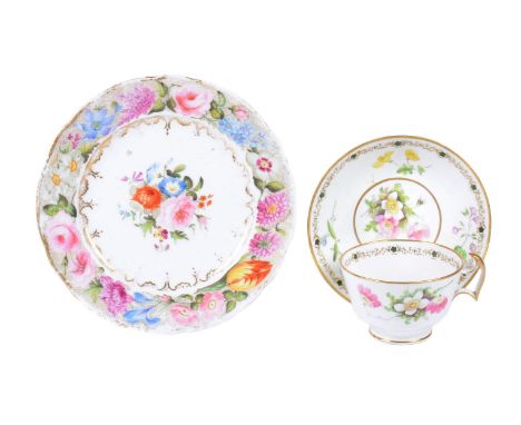 A Swansea porcelain 'London' shape breakfast cup and saucer attributed to William Pollard, 1814-22, painted with wild flowers