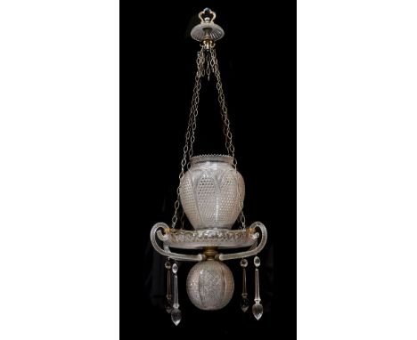 An unusual Edwardian cut and moulded glass pendant light fitment in the manner of Sanctuary lamps, first quarter 20th century