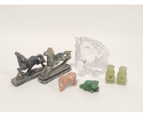 Group of Chinese &amp; other hardstone curios to include carved jade figure of a water buffalo and pair of Dogs of Fo, two Re