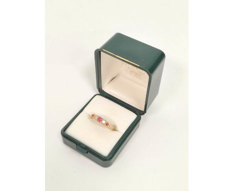 Diamond and ruby five stone ring in gold '18ct' Size 'Q'