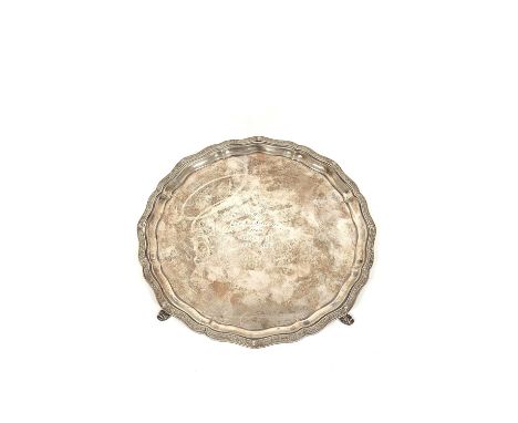 Silver circular waiter with celtic border, by Wakeley and Wheeler 1967. 26.5cm, 684g. 22oz. 
