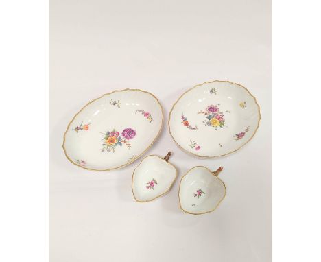 Four pieces of pre 1900 Royal Copenhagen "Saxon Flower" porcelain comprising of pair of shaped oval serving dishes and pair o