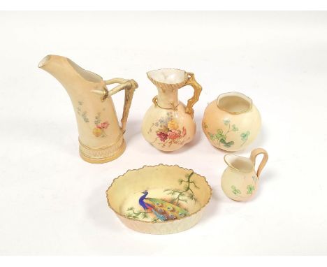 Group of Royal Worcester porcelain, circa early 20th century,to include blush ivory jug decorated with handpainted floral spr