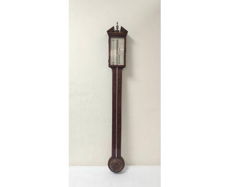 George III mahogany stick barometer named to the silvered dial L.Pedrone - Carlisle, with mercury guage and thermometer to th