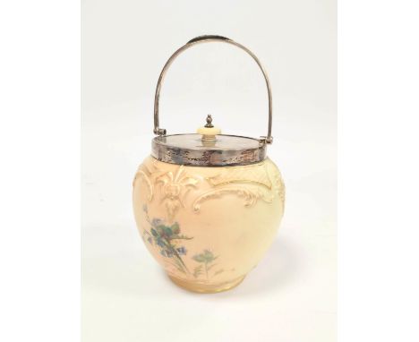 Royal Worcester blush ivory porcelain biscuit barrel with hallmarked silver cover for Walker &amp; Hall of Sheffield, ivorine