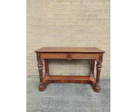 Victorian mahogany console table with single integral drawer above reeded supports. Marsh &amp; Jones paper label to reverse.